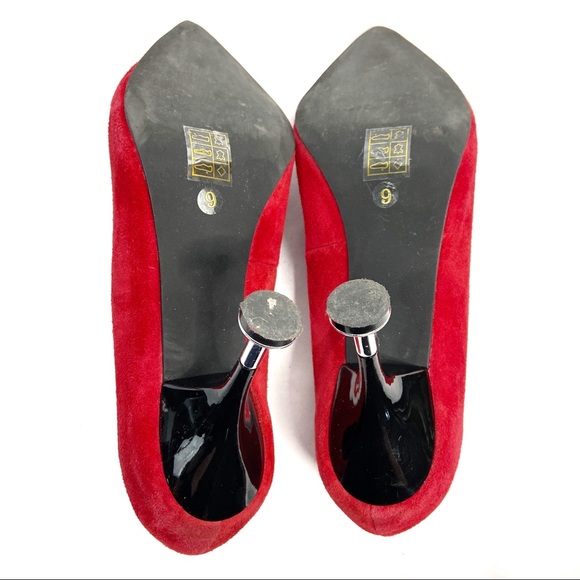 Jeffrey Campbell red suede heels with silver flare heels - Picture 7 of 8